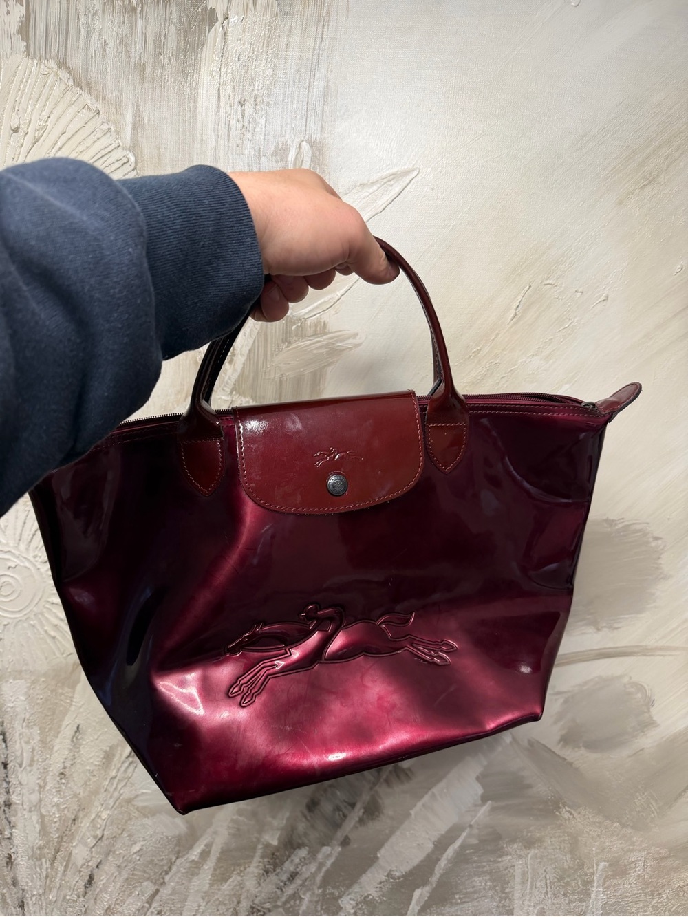 Longchamp Patent Small Tote - Deep Burgundy
